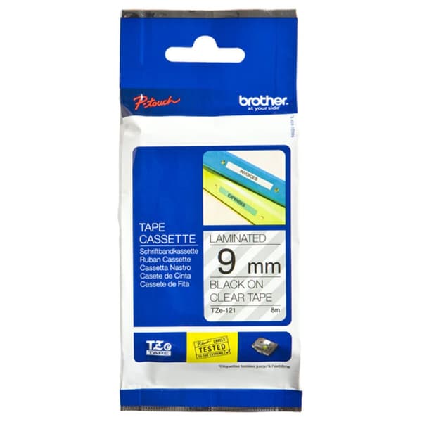 Laminerat Band till Etikettskrivare Brother TZE121 Svart 9 mm