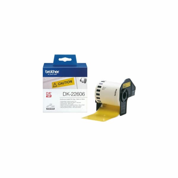 Lamineret tape til mærkningsmaskiner Brother DK-22606 Sort/Gul 62 mm x 15,24 m