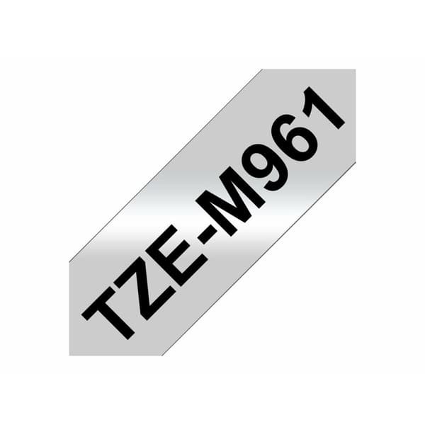 Laminoitu teippi tarrakoneelle Brother TZe-M961 Musta Musta/Hopeinen Hopeinen