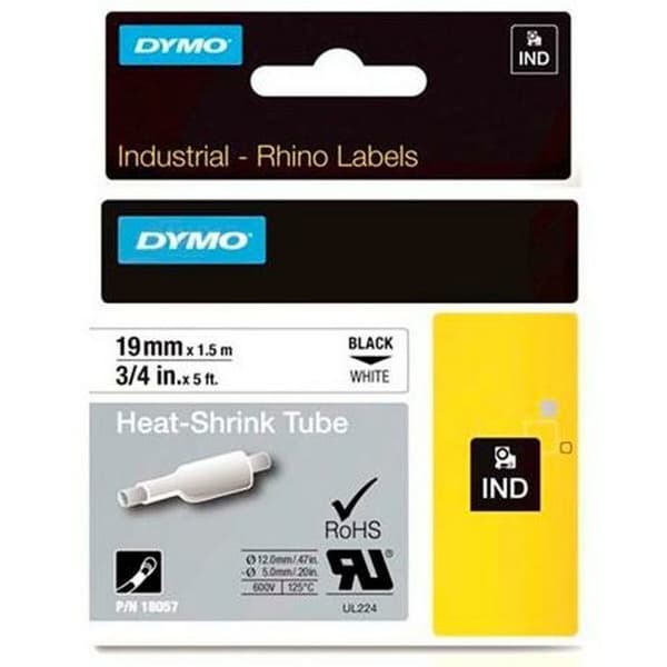 Sæt med krympeslange Rhino Dymo ID1-19 19 x 1,5 mm Sort Hvid (5 enheder)