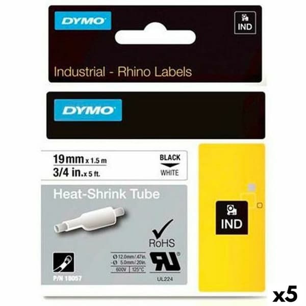 Sæt med krympeslange Rhino Dymo ID1-19 19 x 1,5 mm Sort Hvid (5 enheder)