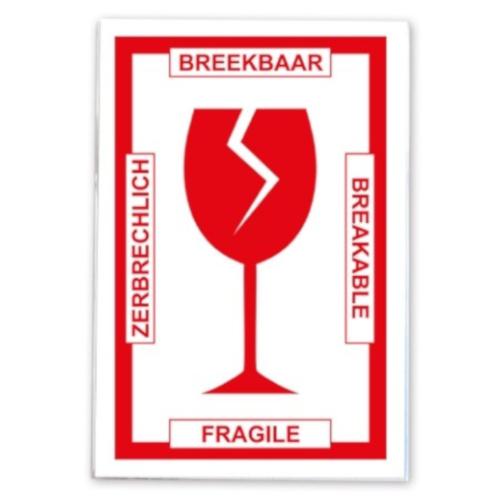 etikett Bräckligt 11,5 x 7,5 mm papper vitt/rött 2 ark