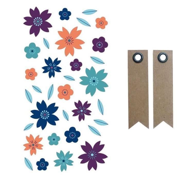 3D puffies flowers klistermärken + 20 vimpel kraftetiketter