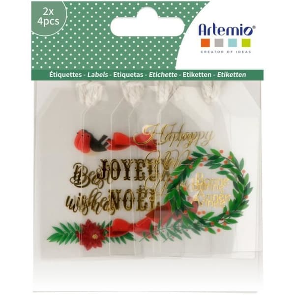 Presentetiketter - ARTEMIO - God Jul - transparenta - 8-pack - 4,5 x 7,5 cm
