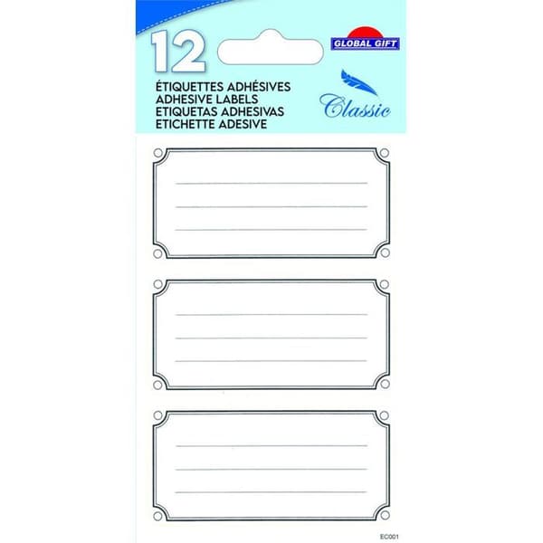 12 självhäftande skoletiketter - Eleganta rektanglar - svarta