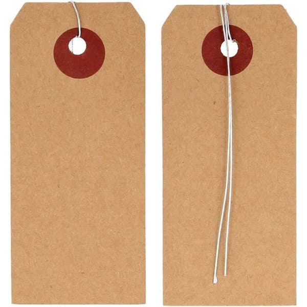 100 kraftetiketter 9 x 4 cm med metalltråd