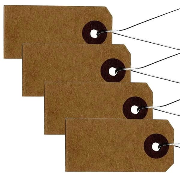 100 kraftetiketter 4 x 2 cm med metalltråd