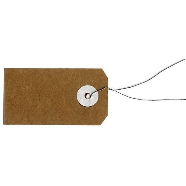 100 st kraftetiketter 5,5 x 3 cm med metalltråd