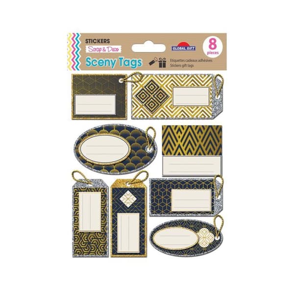 8 självhäftande presentetiketter - Geometrisk - Glitter