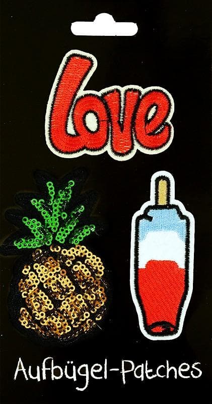 3 st Strykplåster/Tygmärke/Patches: Ananas, Love & Isglass
