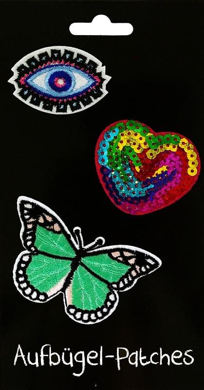 3 st Strykplåster/Tygmärke/Patches: Hjärta, Fjäril & Öga
