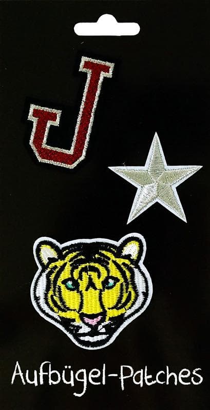 3 st Strykplåster/Tygmärke/Patches: Tiger, Stjärna & J