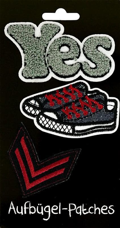 3 st Strykplåster/Tygmärke/Patches: Yes, Sneakers & Vingar