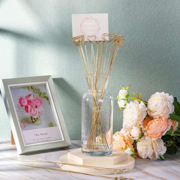 INF 20 Pakke Hjerteform Floral Bordkortholdere for Floral Arrangement Gull