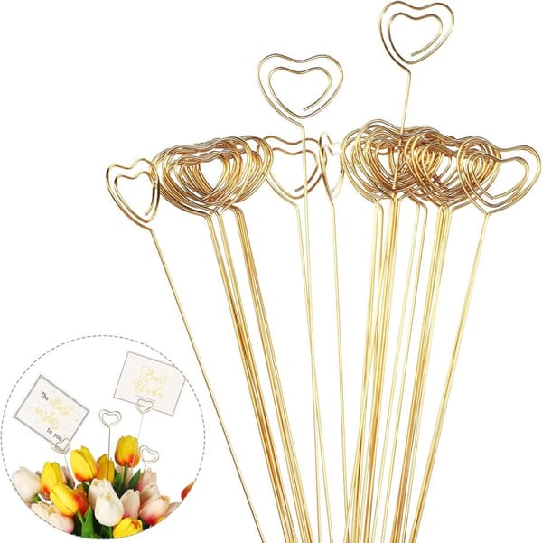 INF 20 Pakke Hjerteform Floral Bordkortholdere for Floral Arrangement Gull
