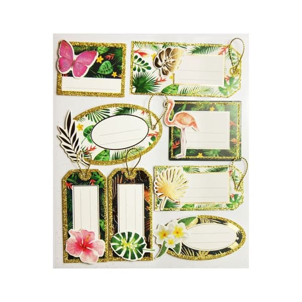 8 självhäftande presentlappar - Tropical - Glitter