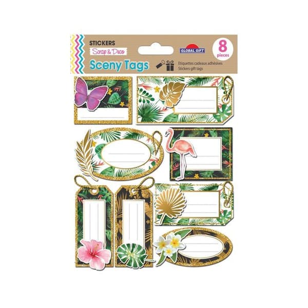 8 självhäftande presentlappar - Tropical - Glitter