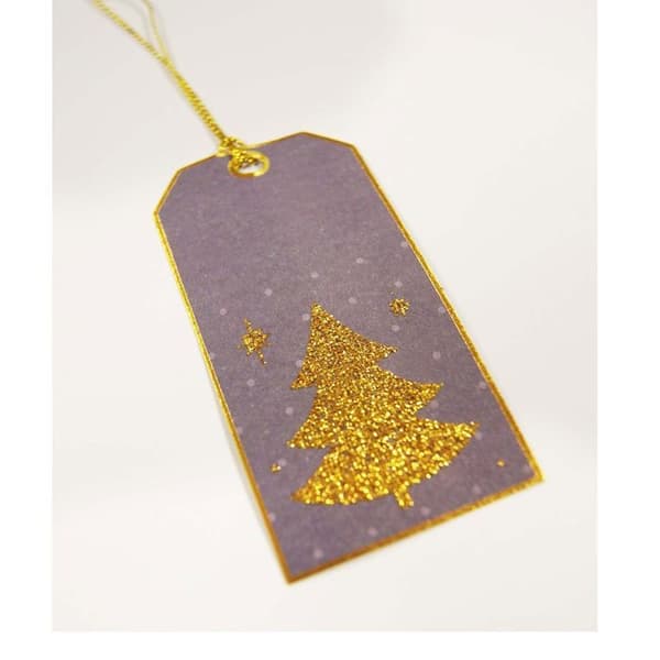 6 presentetiketter - Julgran med guldglitter