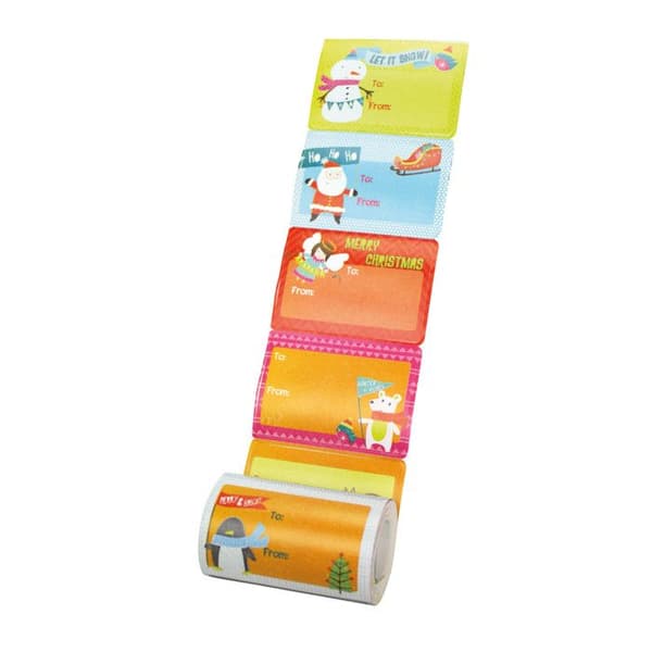 Julklappsetiketter 6,5 x 4,5 cm i rulle 72 stycken