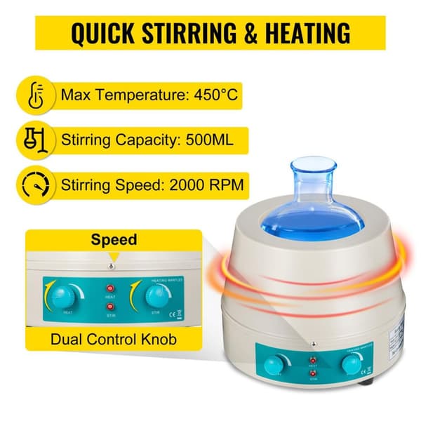 500W 450°C 2000rpm 500ml magnetisk omrörare värmemantel, dubbelfunktion, stor värmeyta, kontinuerligt arbete, stabil drift