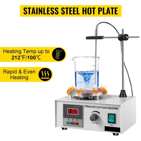 200W 0-2000 rpm 1L värmeplatta magnetisk omrörare med digital display, kraftfull omrörning, jämn uppvärmning, exakt styrning