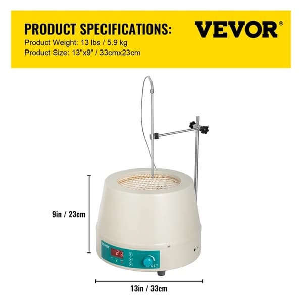 Laborvarmer, digital magnetisk røremantel, 450 W laboratorievarmer, 500 ml