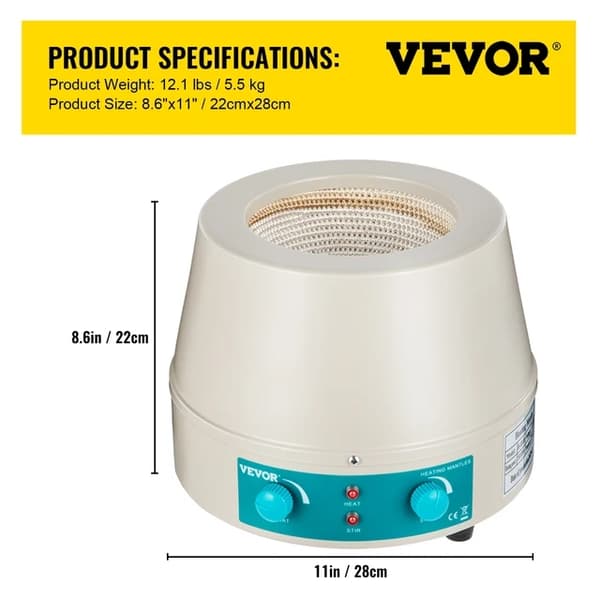 Laborvarmer, digital magnetisk røremantel, 450 W laboratorievarmer, 500 ml