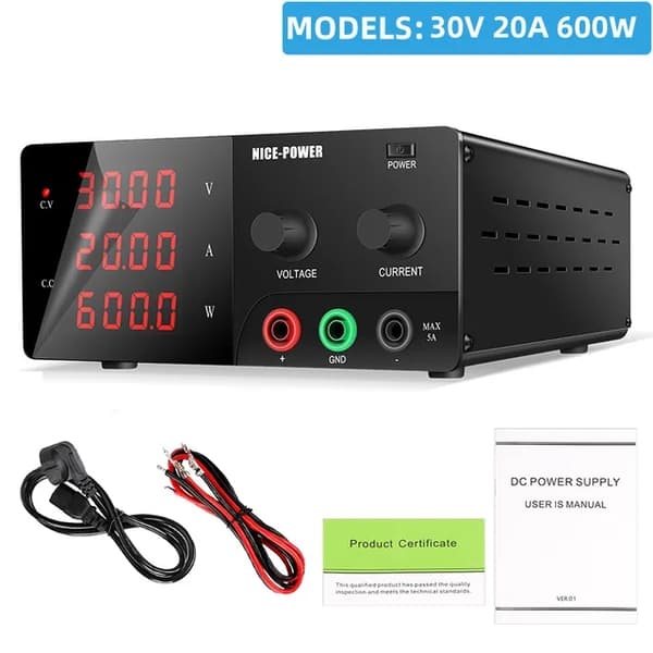 Lab Skiftende DC Strømforsyning, 500W Udgangseffekt, Justerbar Strøm og Spænding, SC-30V20A 600W-Black, 220V