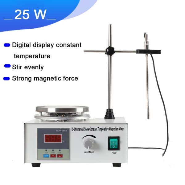 Magnetisk rører med varmeplade, 2000 RPM maksimal hastighed, 1000 ml kapacitet, LED-display