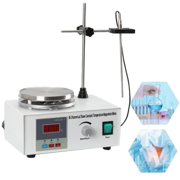 Magnetisk rører med varmeplade, 2000 RPM maksimal hastighed, 1000 ml kapacitet, LED-display