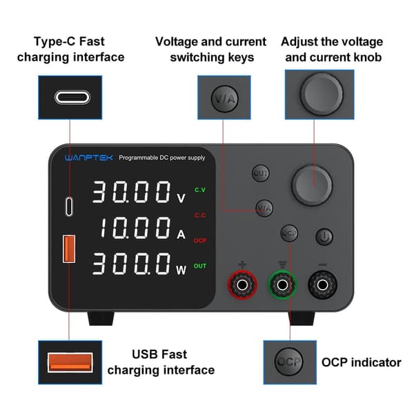 Laboratoriopenkkivirtalähde 300W laboratoriokytkentävirtalähde 30V 10A säädettävä digitaalinen jännitteenvakain - TPS3010