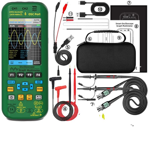Håndholdt Oscilloskop Multimeter, Dual Channel, 3,98-tommer Skærm,O7 kits-25MHz