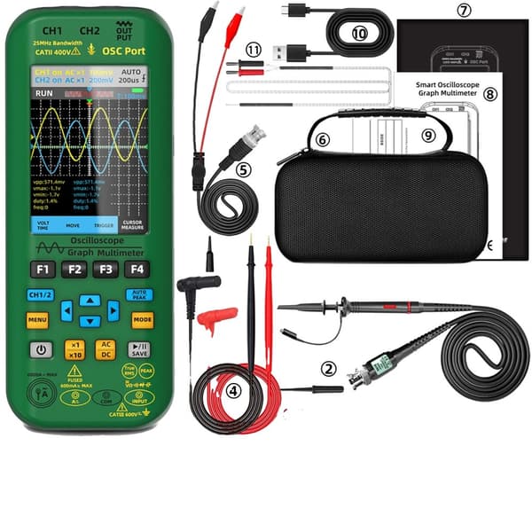 Håndholdt Oscilloskop Multimeter, Dual Channel, 3,98-tommer Skærm,O7-25MHz