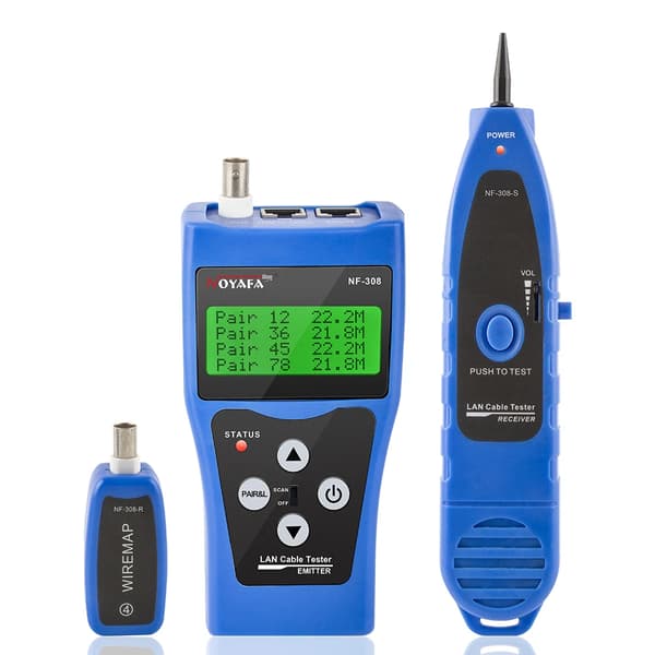 LAN-kabeltester, måler længde op til 1000 m, tester kontinuitet,NF-308-BLÅ