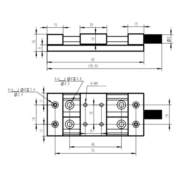 Glidende bord, konstruktion i aluminiumlegering, præcisionsdovetail-drev, 35 mm slaglængde