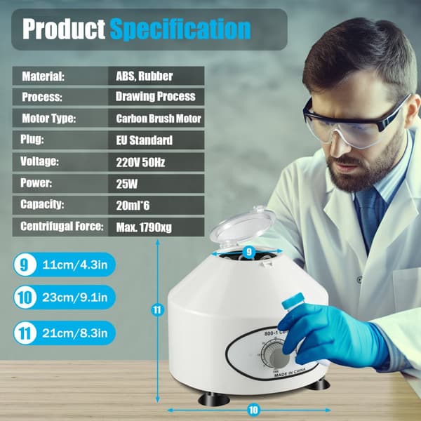 800-1 Elektrisk Laboratoriecentrifuge, 4000 omdr./min Hastighed, 25W Effekt, 6x20ml Kapacitet