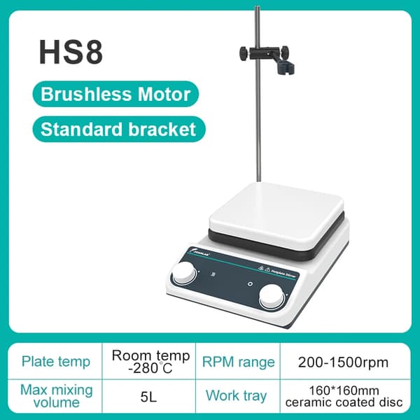 Magnetisk Rører Hot Plate, 5L Kapacitet, 50-1500rpm RPM Område,HS8(5L), EU stik