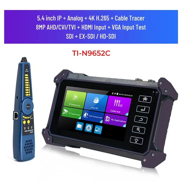 CCTV Kamera Tester, 5,4 Tommer IPS Touch Skærm, 12MP Maks Kamera Indgang,TI-Z9652C
