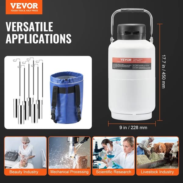 VEVOR Flydende Nitrogen Tank, 30L Kapacitet, Vakuum Isolationsdesign,3L