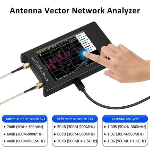 MUSTOOL NanoVNA-H4, 50 kHz - 1,5 GHz taajuusalue, 0 dBm RF-lähtö, 4" TFT-näyttö