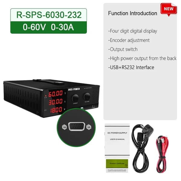 NICE-POWER DC-virransyöttö, 60V lähtö, 30A virta,60V 30A 1800W, 220V