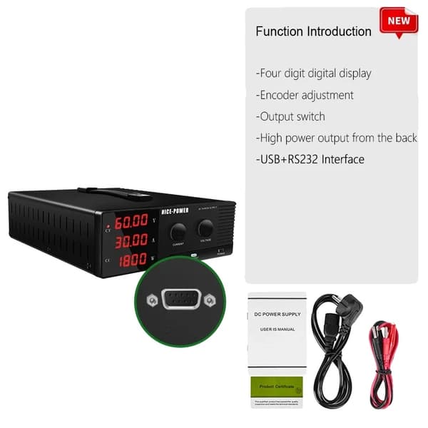 NICE-POWER DC-virransyöttö, 60V lähtö, 30A virta,60V 30A 1800W, 220V