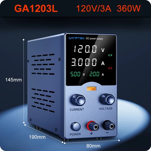 Laboratoriekraftförsörjning, justerbar utspänning, justerbar utström, USB snabbladdningsgränssnitt,GA1203L 120V 3A