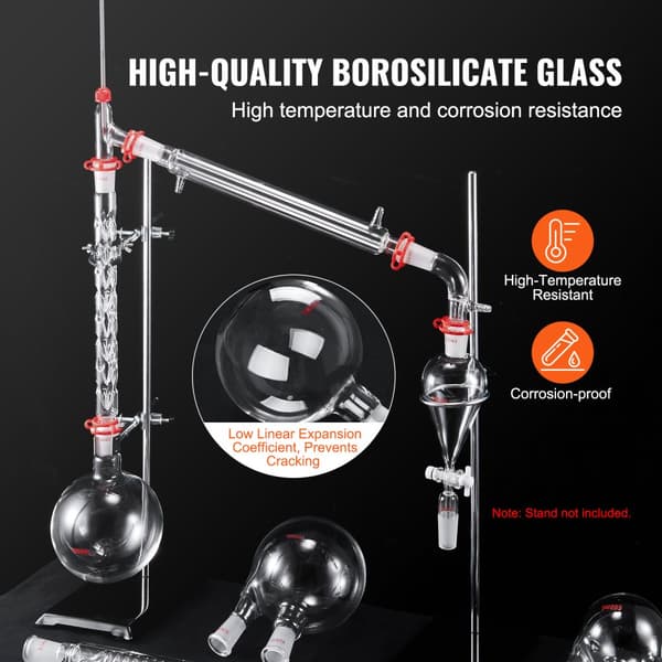 Lab Destillationskit, 32-delt sæt, 3.3 Borosilikatglas, Standard 24/40 samlinger,32 stk