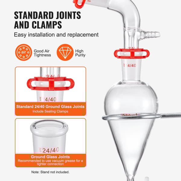 Lab Destillationskit, 32-delt sæt, 3.3 Borosilikatglas, Standard 24/40 samlinger,32 stk
