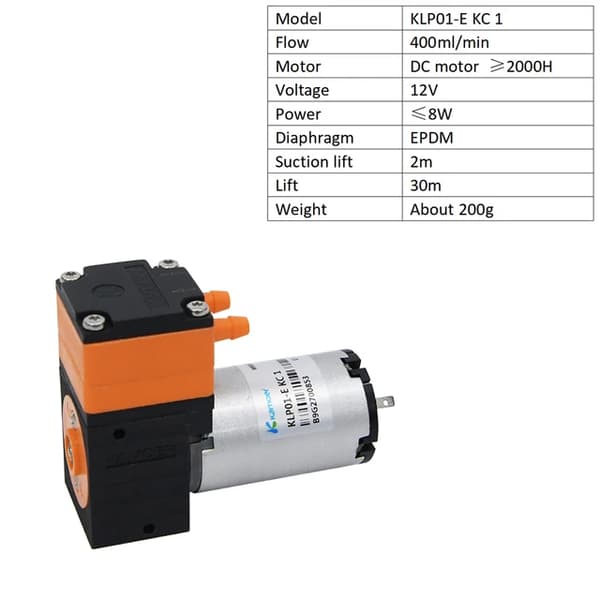 Membranvæskepumpe, høj flowhastighed, 12V/24V DC motor, KLP01-E KC 1(12V)