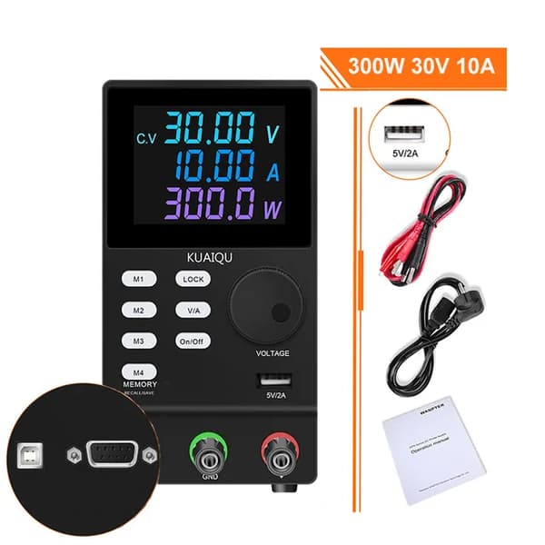 Laboratorion tasavirtalähde, säädettävä jännite, säädelty virta, RS232 30V10A, 220V