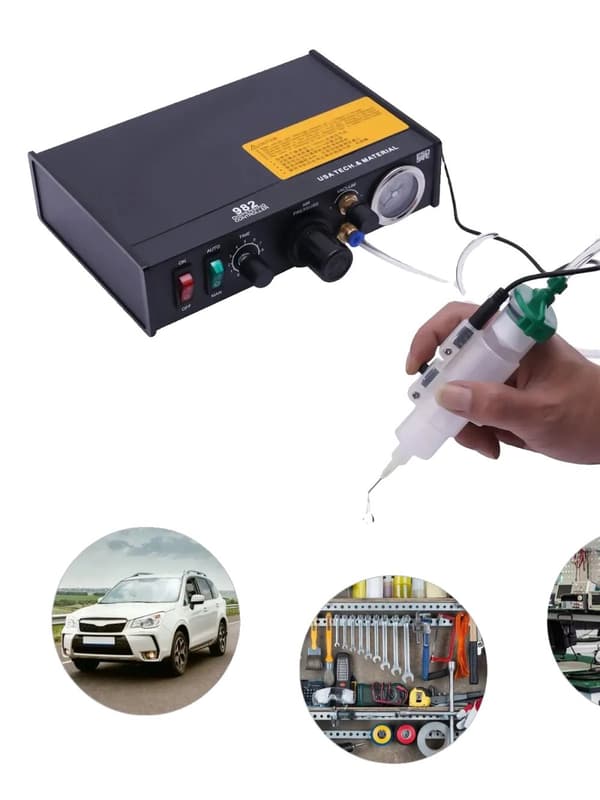 Liimapuristin, manuaalinen ja puoliautomaattinen toiminta, säädettävä ajoitus, tarkka annostelu,Musta