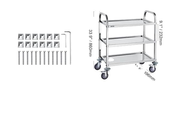 Rostfri vagn, låsbara universella hjul, flerskiktsdesign, 1 lager
