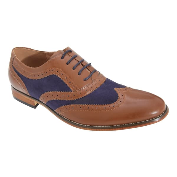 Goor Mens 5 Eye Brogue Oxford Shoes Tan/Navy 10 UK